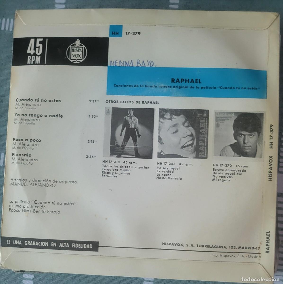Discos de vinilo: Raphael Ep sello Hispavox editado en Espa&ntilde;a a&ntilde;o 1966... - Foto 2