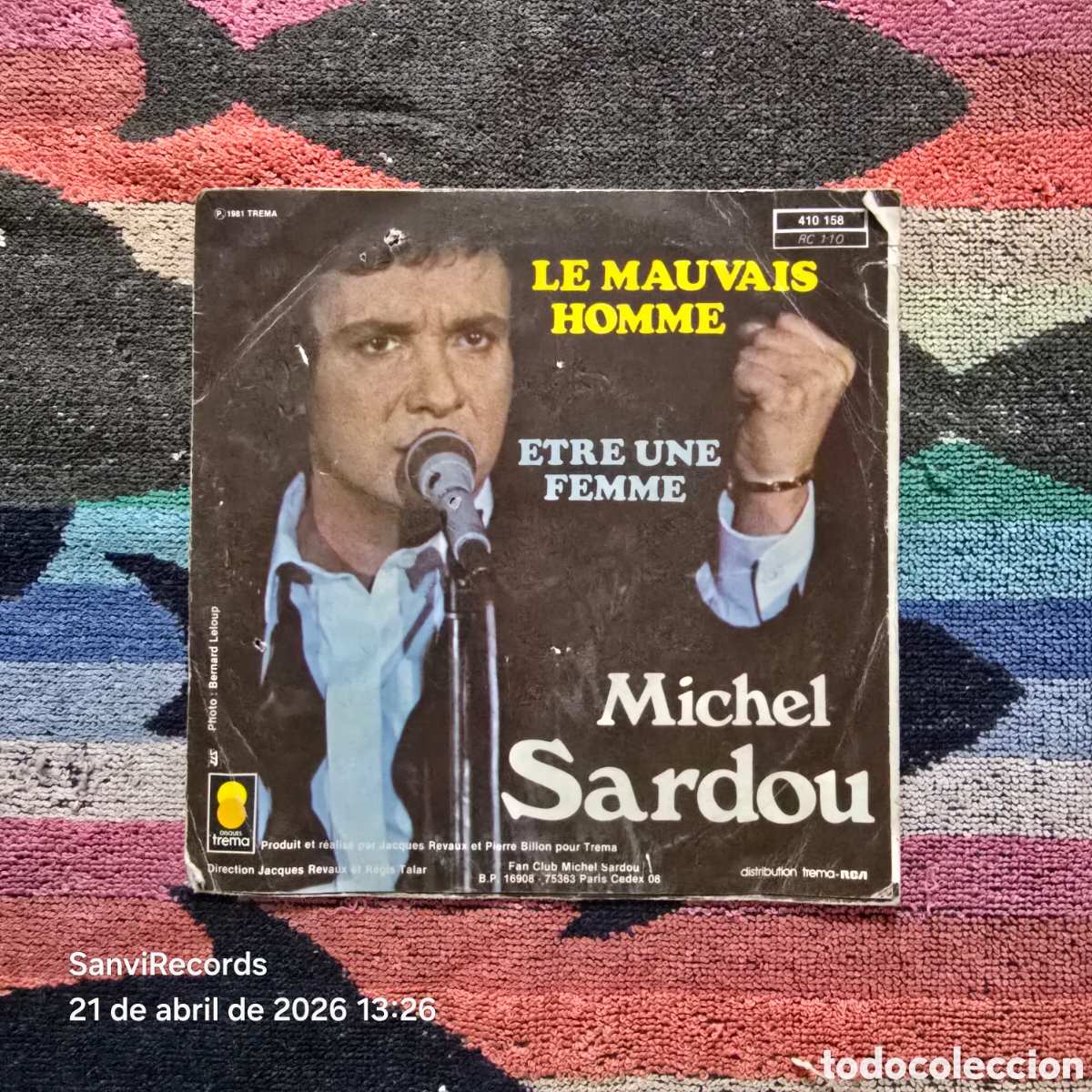 Discos de vinilo: [SINGLE] MICHEL SARDOU: LE MAUVAIS HOMME - ETRE UNE FEMME (TREMA) (1981)