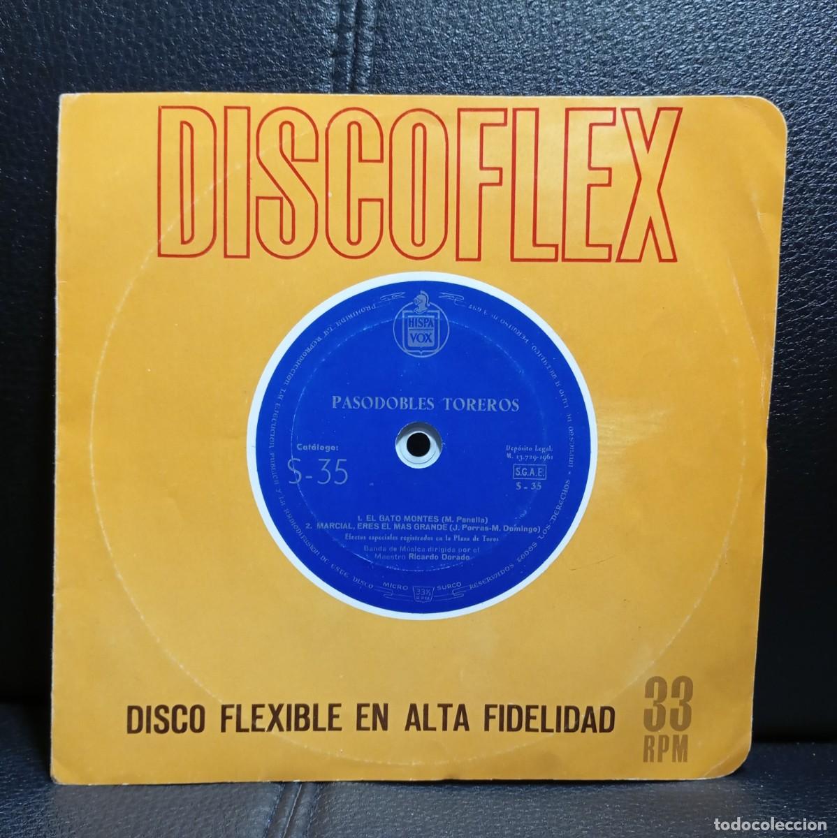 Discos de vinilo: RICARDO DORADO - PASODOBLES TOREROS - EL GATO MONTES - DISCOFLEX - FLEXI DISC - HISPAVOX - 1961