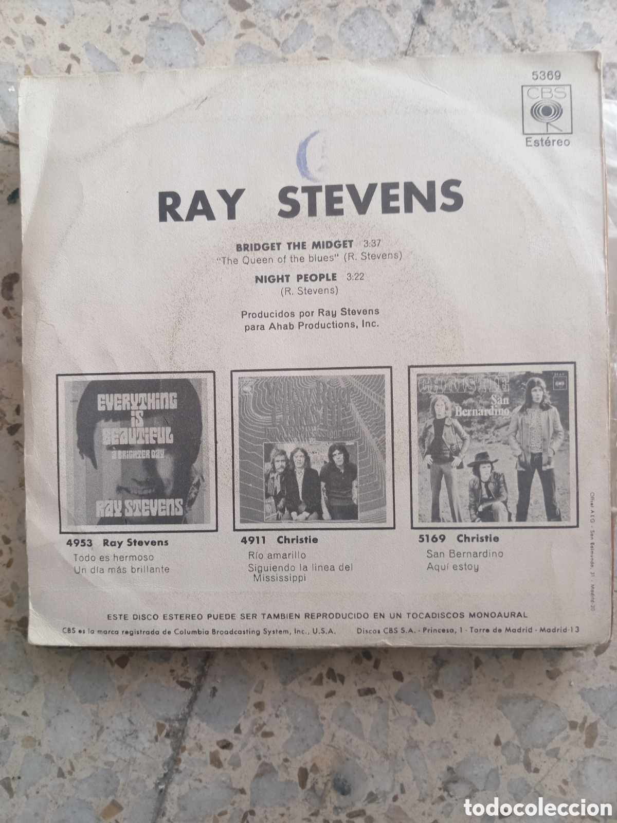 Discos de vinilo: SGL RAY STEVENS BRIDGET THE MIDGET 1971 - Foto 2