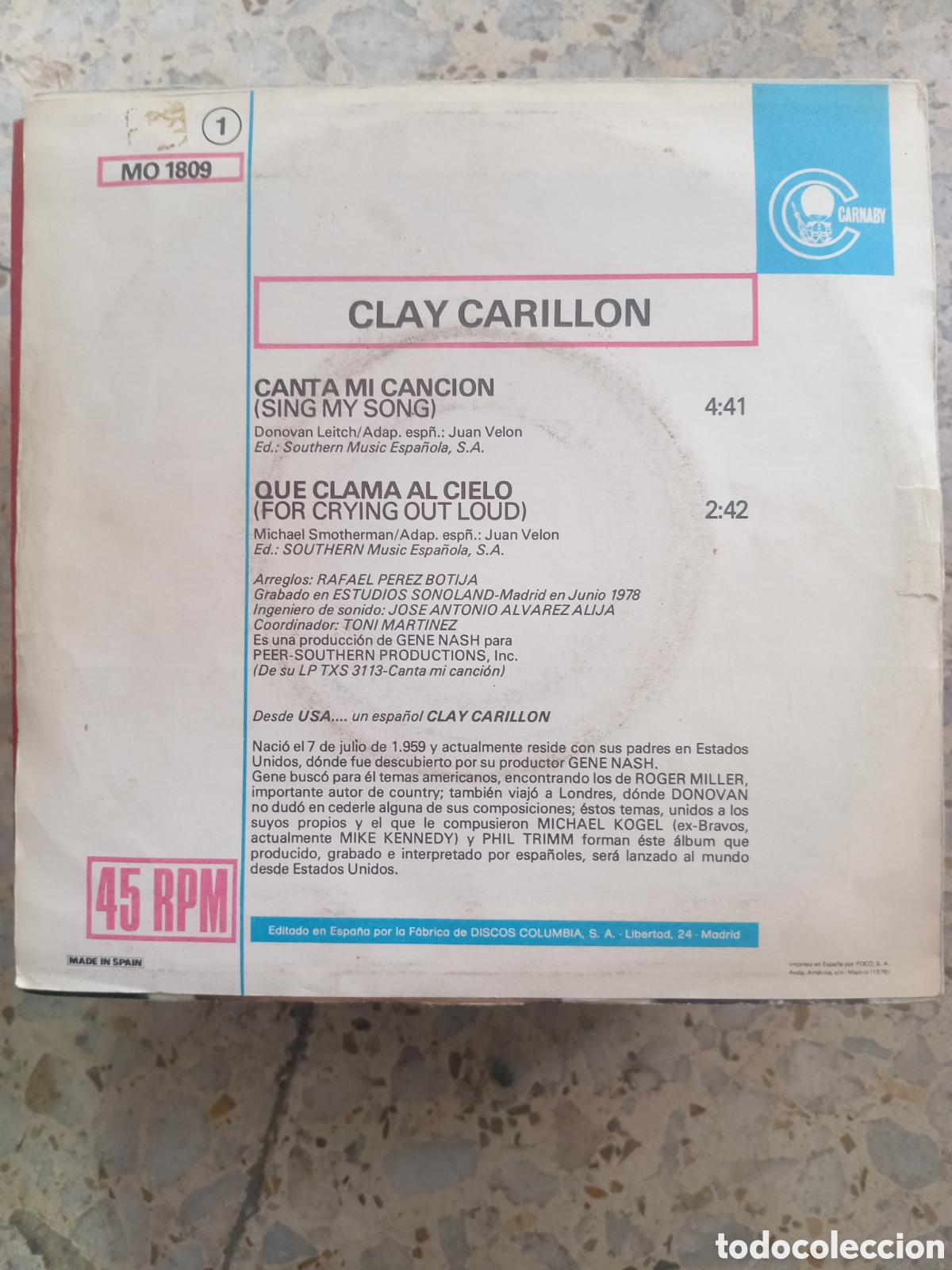 Discos de vinilo: SGL CLAY CARILLON CANTA MI CANCION 1978 - Foto 2
