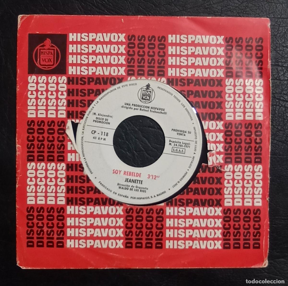 Discos de vinilo: SINGLE JEANETTE - SOY REBELDE - HISPAVOX 1971 - Foto 1