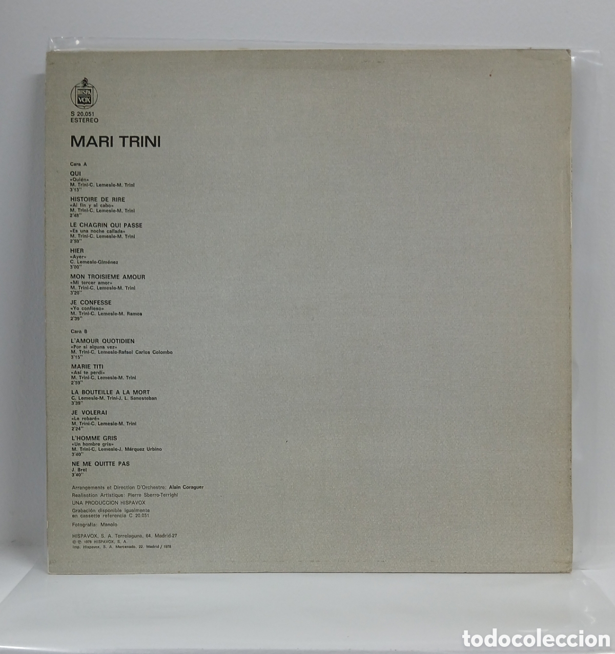 Discos de vinilo: MARI TRINI LP. ORIG. SPAIN. 1978 (VG++) - Foto 2