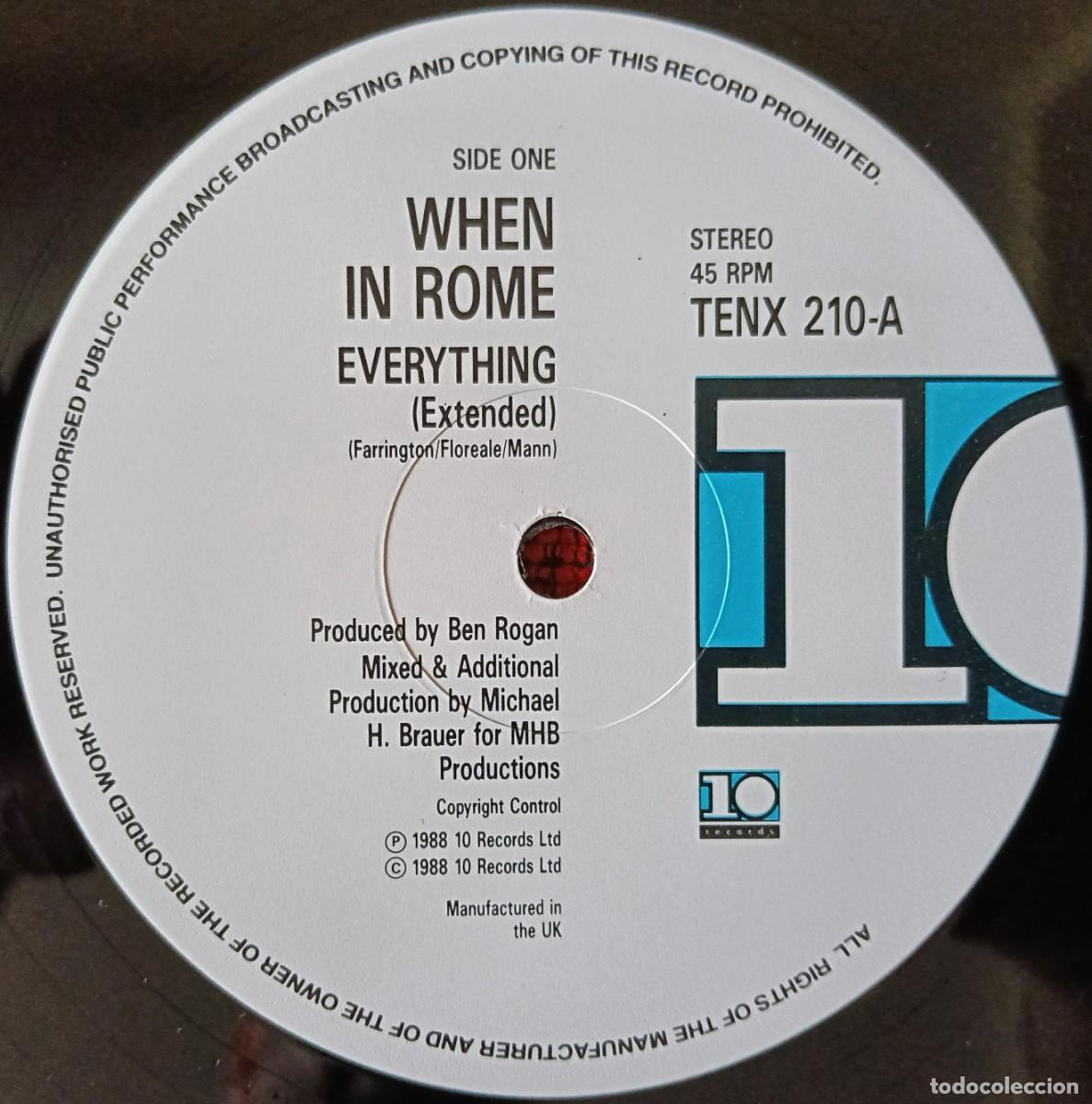 Discos de vinilo: WHEN IN ROME ** Everything ** MAXI SINGLE VINILO 1988 UK - Foto 3