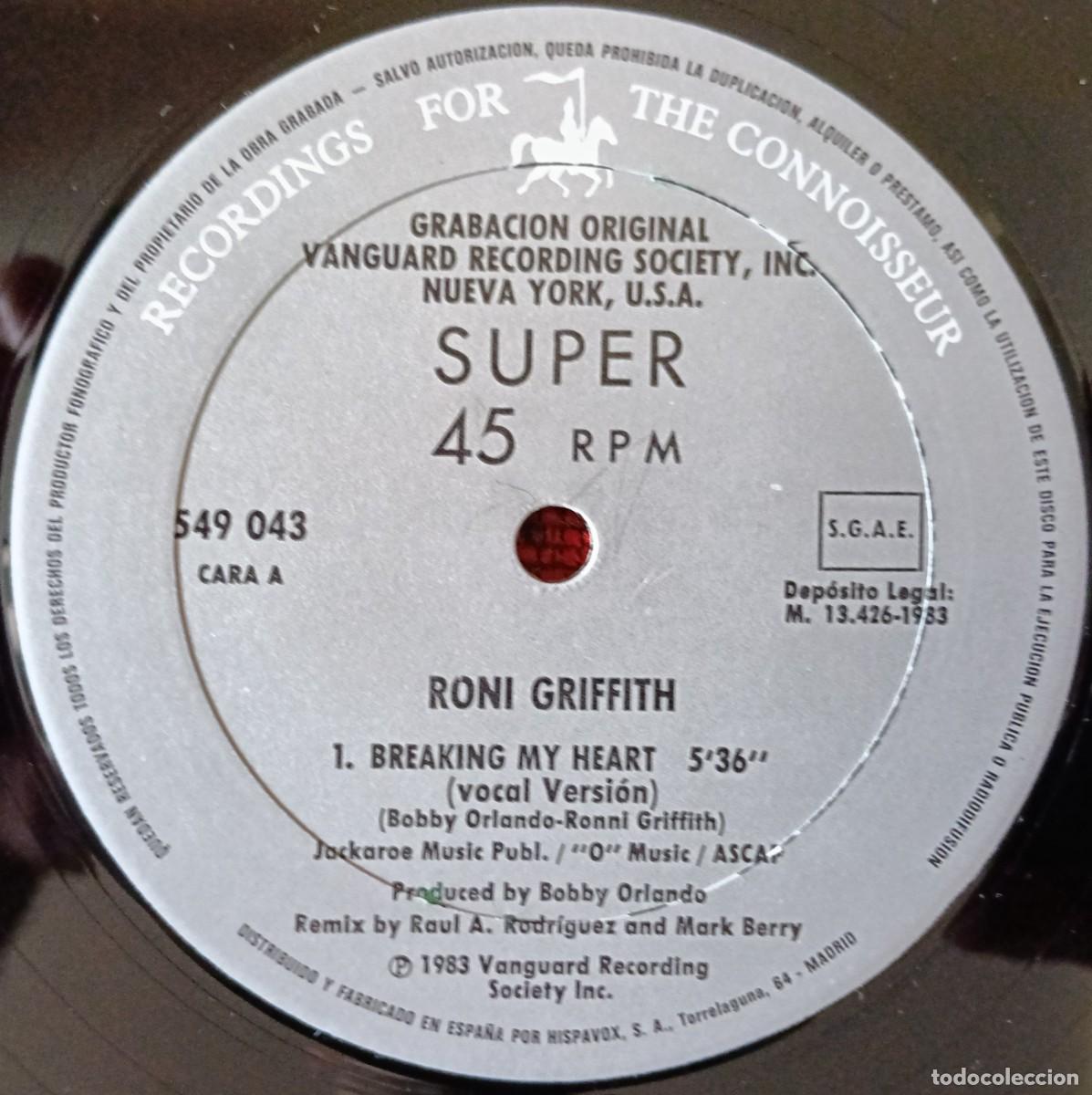 Discos de vinilo: RONI GRIFFITH ** Breaking My Heart ** MAXI SINGLE VINILO 1983 - Foto 3