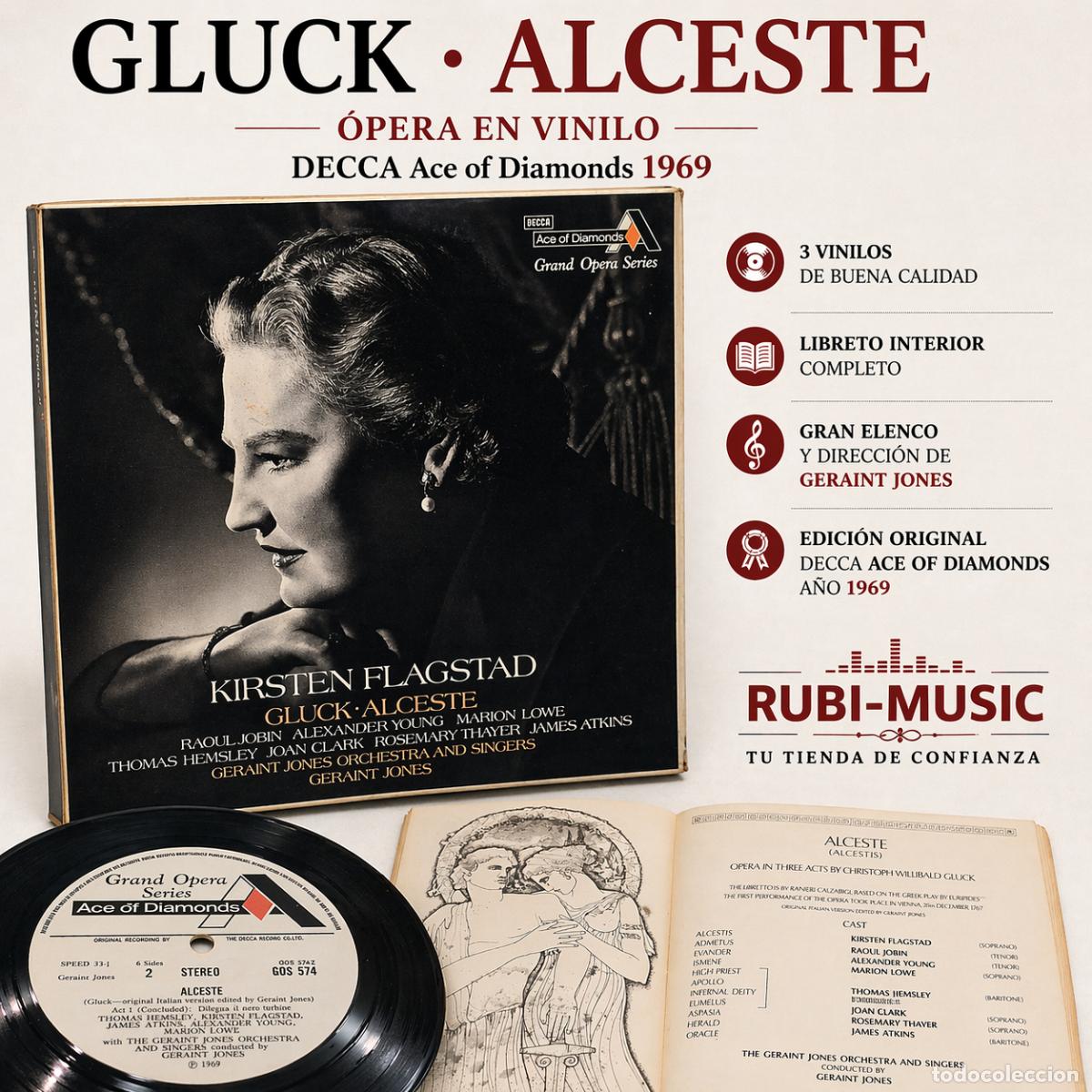 Discos de vinilo: GLUCK ALCESTE / DECCA ACE OF DIAMONDS / ESTUCHE 3 LP + LIBRETO / 1969 / MBC. ***/***