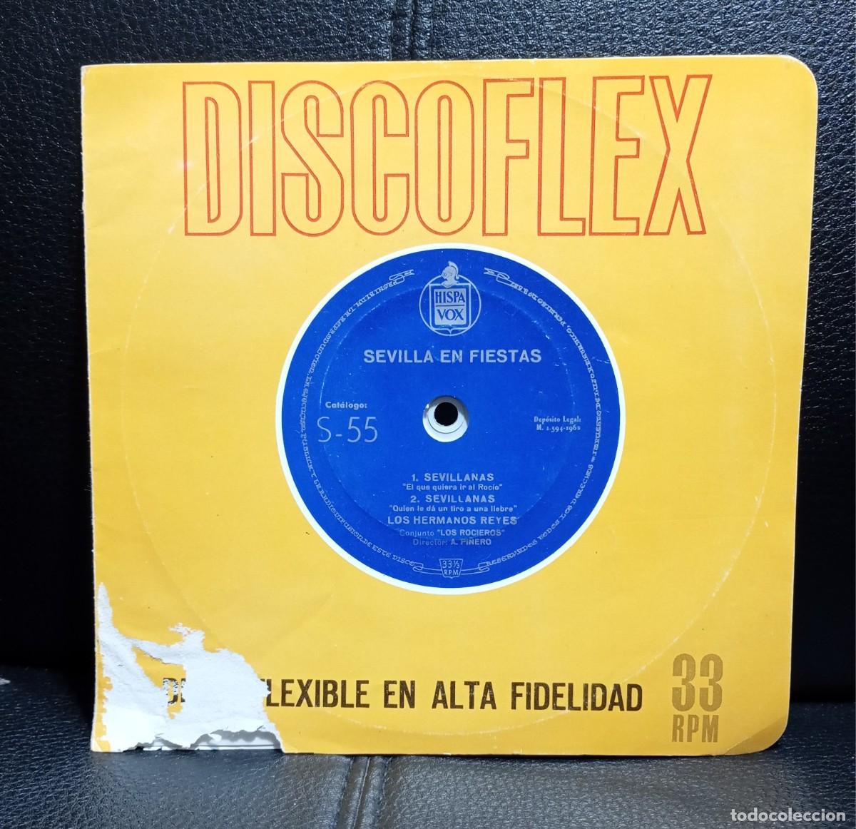 Discos de vinilo: LOS ROCIEROS - SEVILLA EN FIESTAS - SEVILLANAS - DISCOFLEX - FLEXI DISC - HISPAVOX - 1962