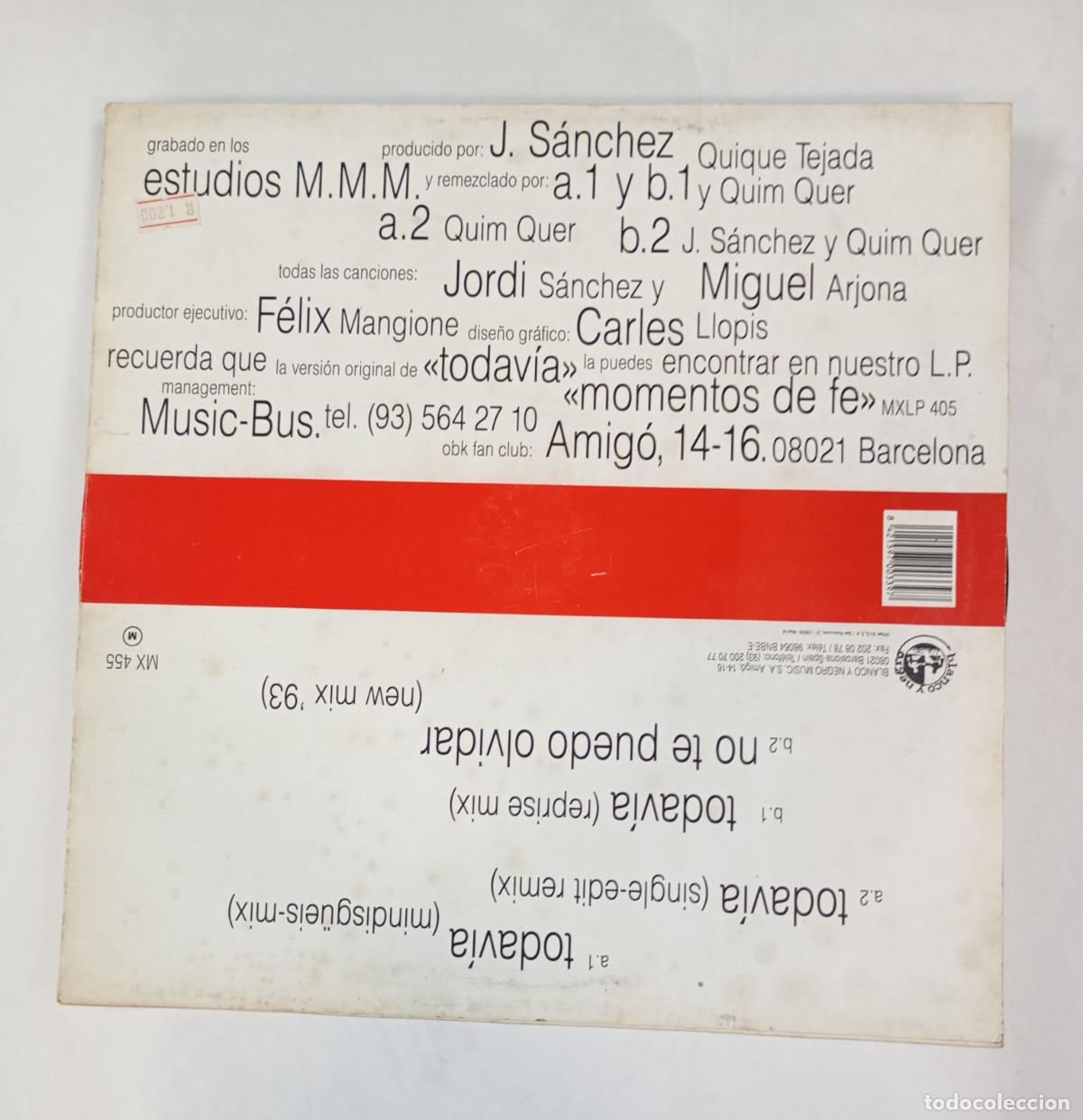 Discos de vinilo: OBK - TODAVIA. MAXI-SINGLE. TDKDA43 - Foto 2