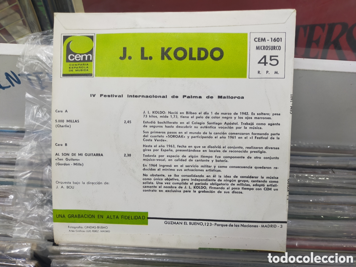 Discos de vinilo: J.l. Koldo single 5000 millas 1967 - Foto 2