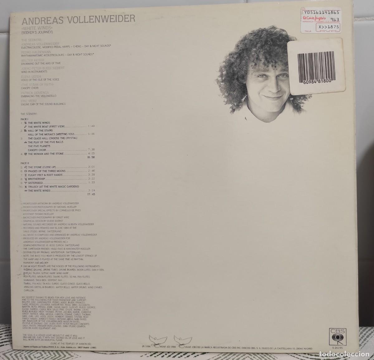 Discos de vinilo: ANDREAS WOLLENWEIDER - WHITE WINDS - EDICION VINILO ESPA&Ntilde;A - CBS - Foto 2