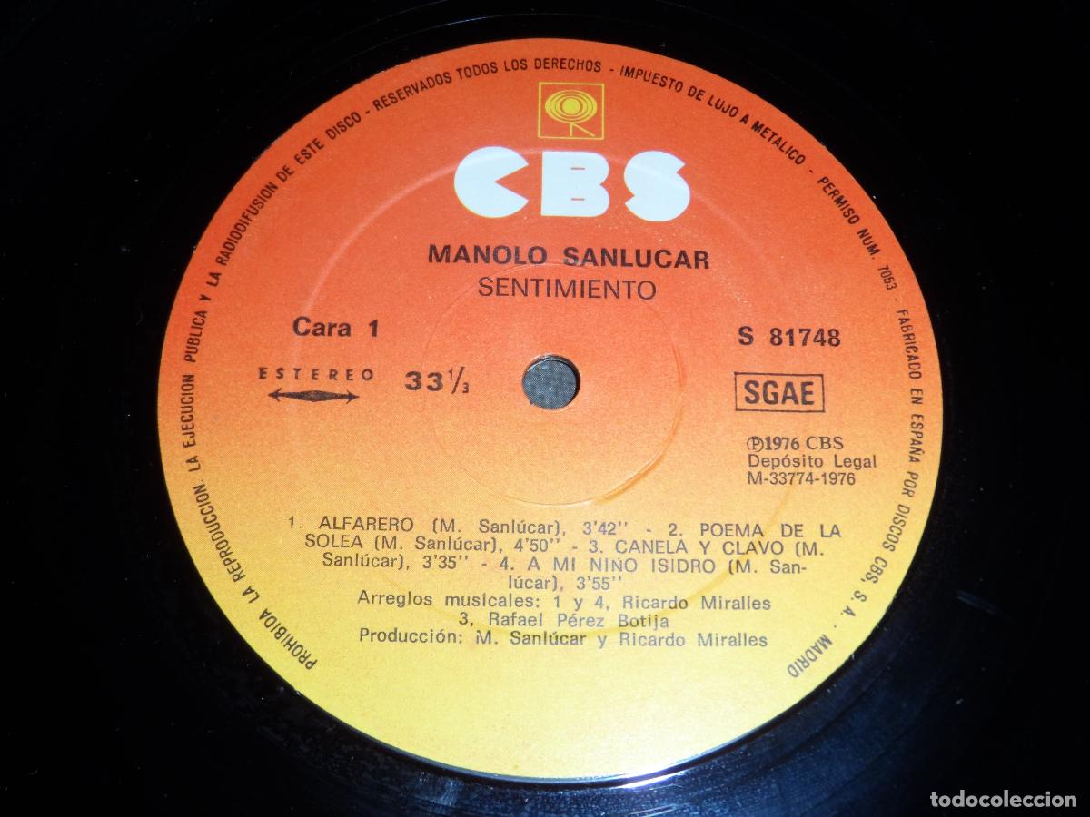 Discos de vinilo: MANOLO SANLUCAR - SENTIMIENTO (SPAIN 1976) - Foto 3