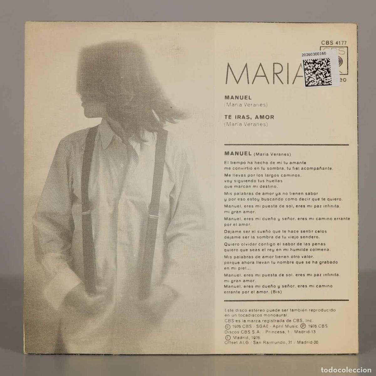Discos de vinilo: SINGLE. Manuel - Mar&iacute;a Veranes - Foto 2