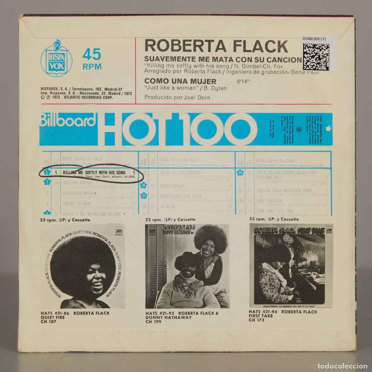 Discos de vinilo: SINGLE. Suavemente me mata con su canci&oacute;n - C&oacute;mo una mujer - Roberta Flack - Foto 2