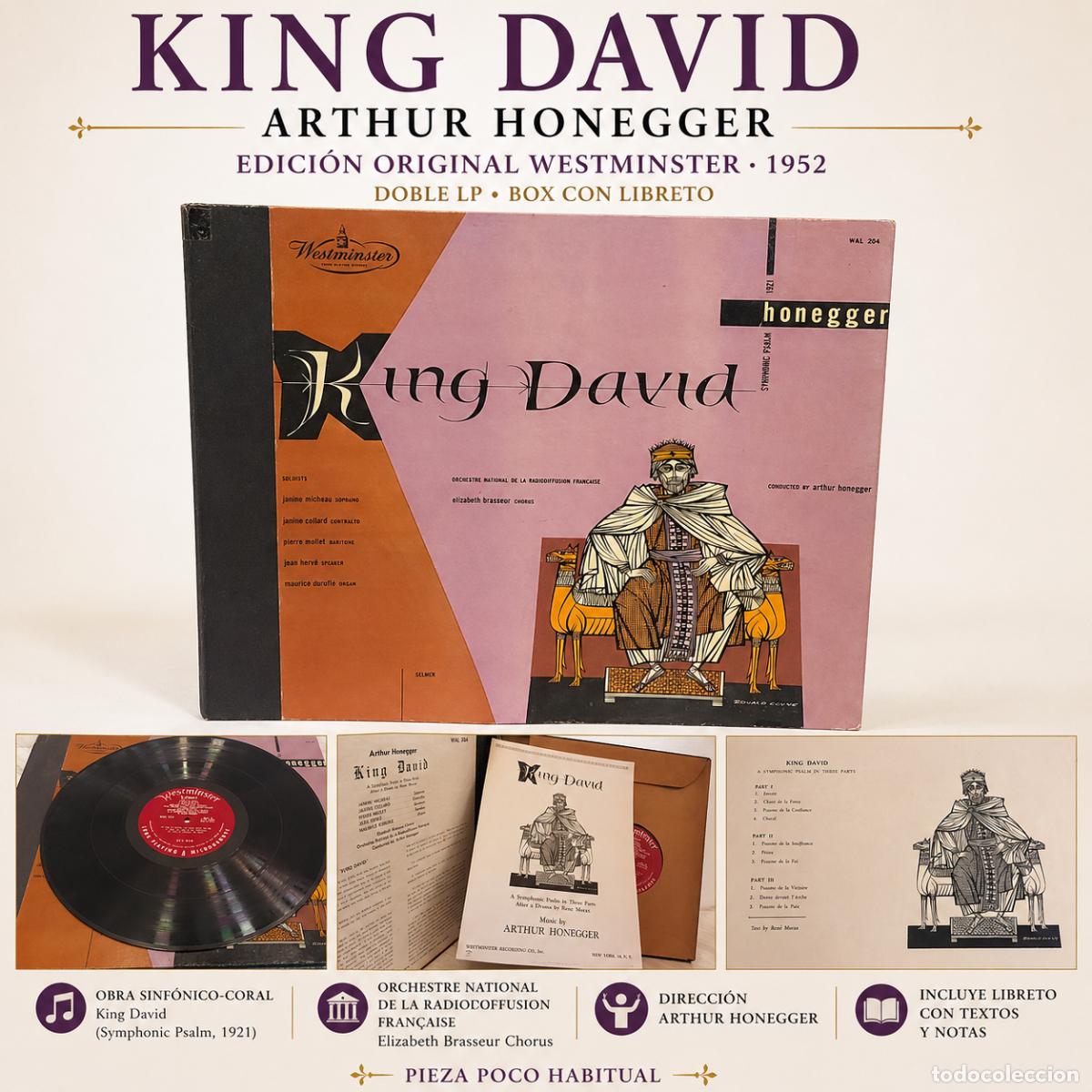 Discos de vinilo: ARTHUR HONEGGER &ndash; KING DAVID (1952) 2 LP BOX SET WESTMINSTER / LIBRETO / EDICI&Oacute;N ORIGINAL