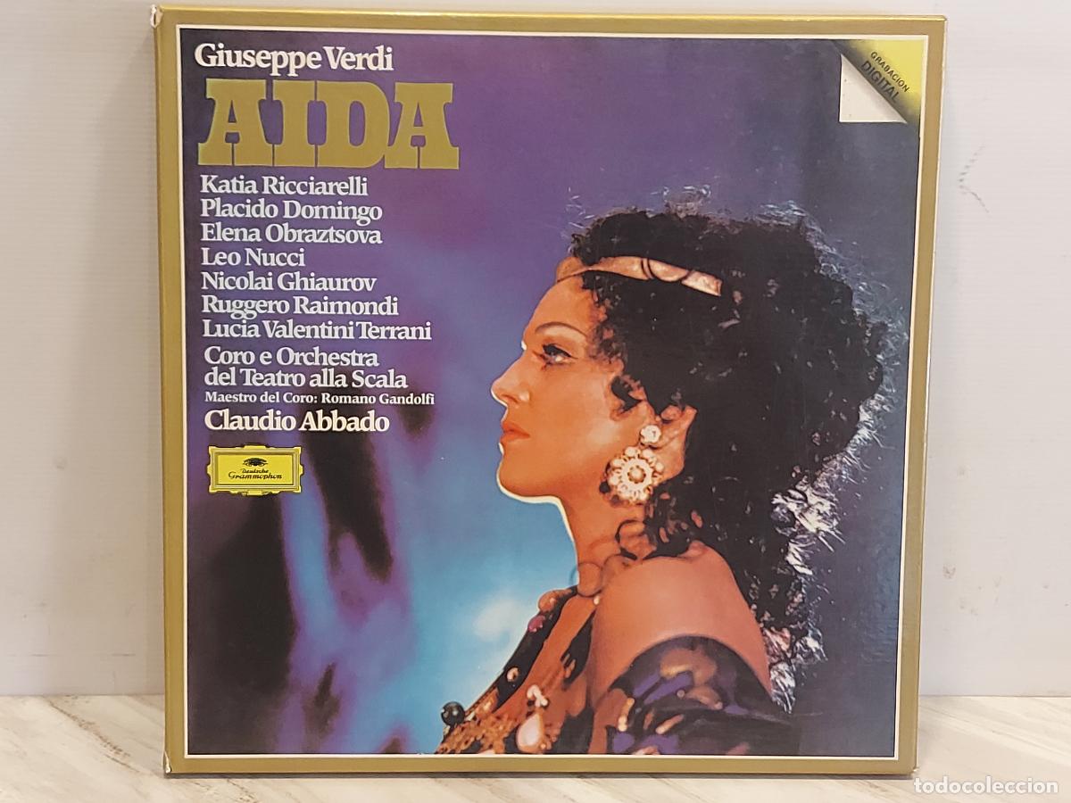 Discos de vinilo: AIDA (VERDI) / RICCIARELLI/DOMINGO Y OTROS / BOX CON 3 VINILOS MBC+LIBRETO. ***