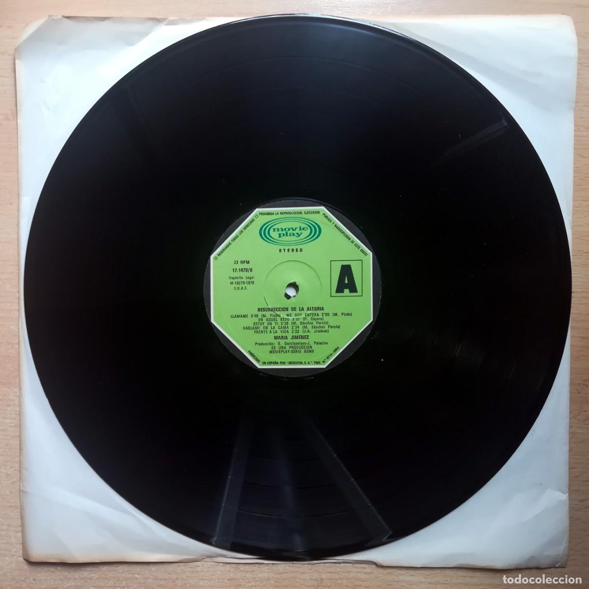 Discos de vinilo: LP Mar&iacute;a Jim&eacute;nez. Resurrecci&oacute;n de la alegr&iacute;a. Movieplay 1978. Solo disco y funda.