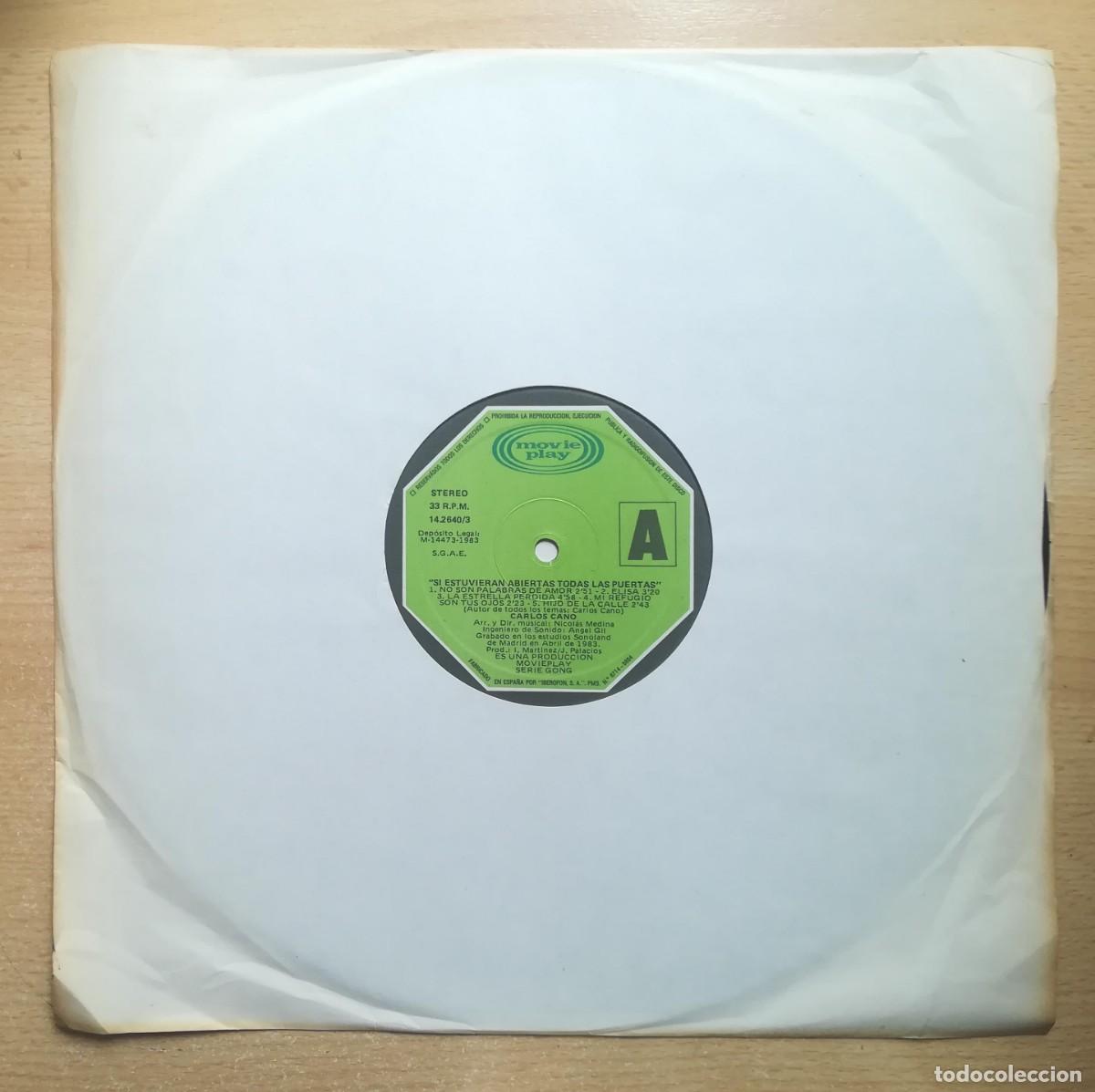 Discos de vinilo: LP Carlos Cano. Si estuvieran abiertas todas las puertas. Movie Play 1983. Solo disco y funda.
