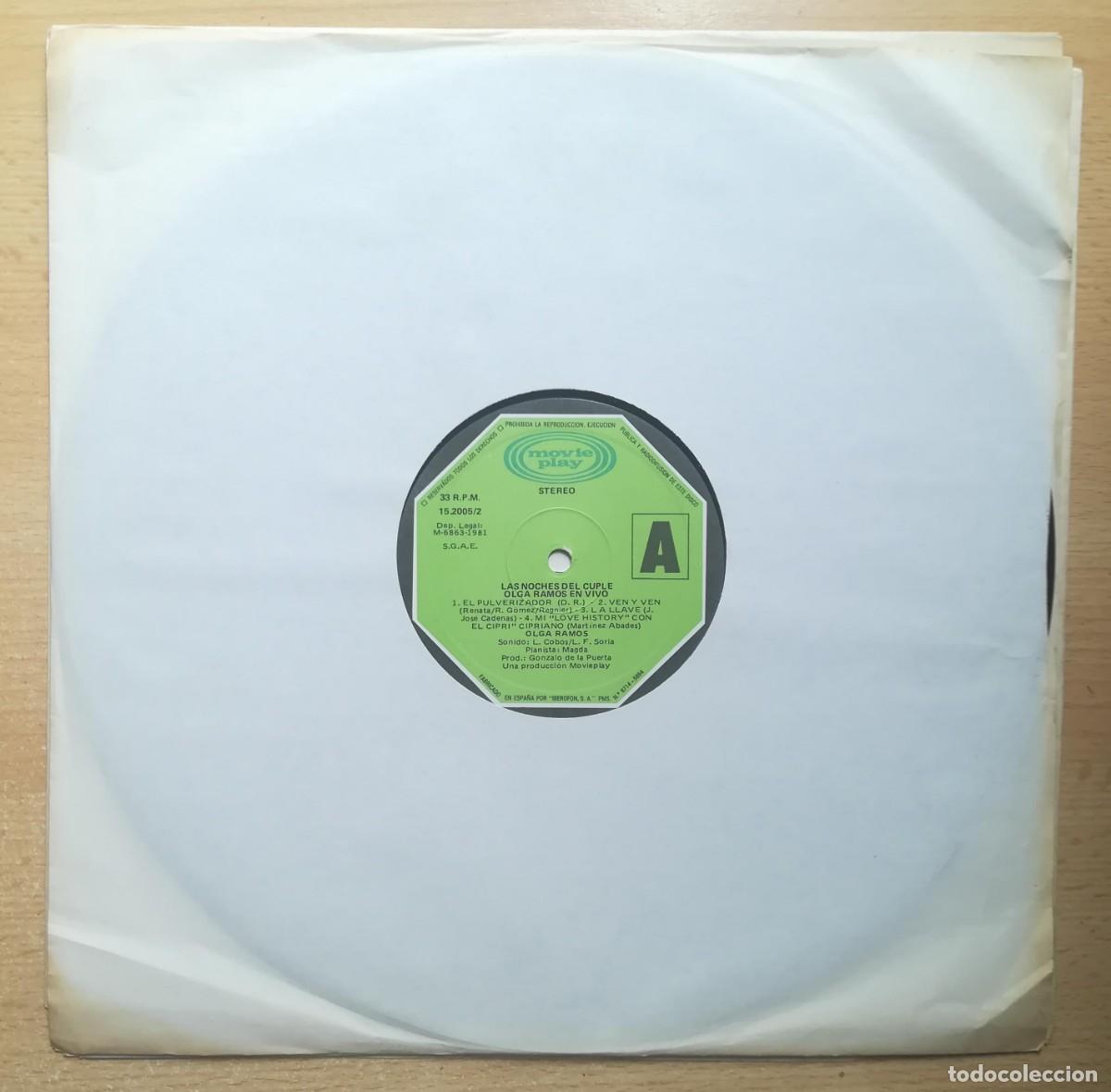 Discos de vinilo: LP Las noches del cupl&eacute;. Olga Ramos en vivo. Movie Play 1981. Solo disco y funda.