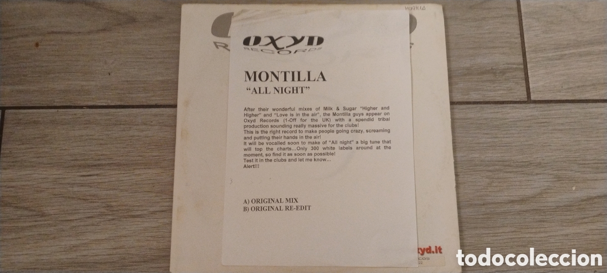 Discos de vinilo: MONTILLA-ALL NIGHT-MAXI-PROMO-OXYD/ITALY-IB