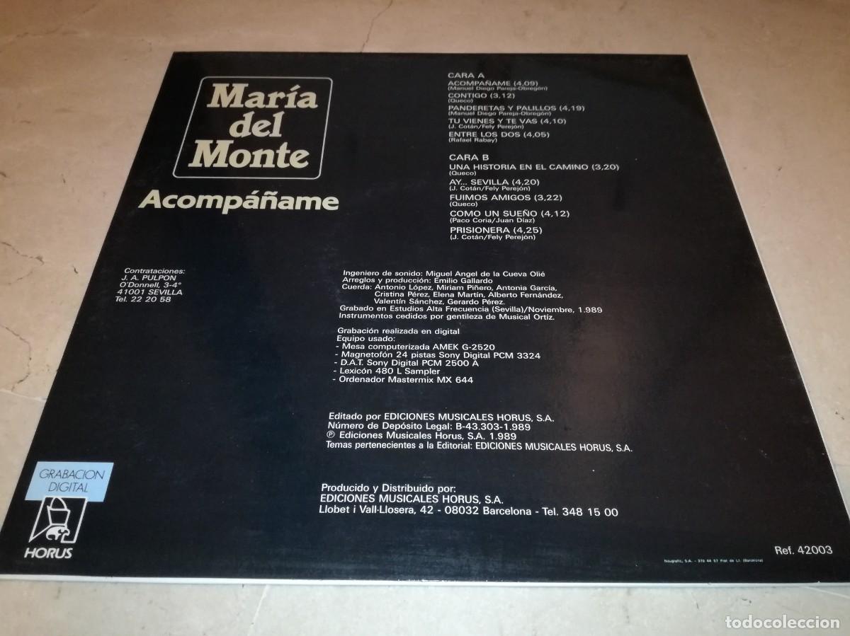 Discos de vinilo: MARIA DEL MONTE-ACOMPA&Ntilde;AME-ORIGINAL 1989 - Foto 2