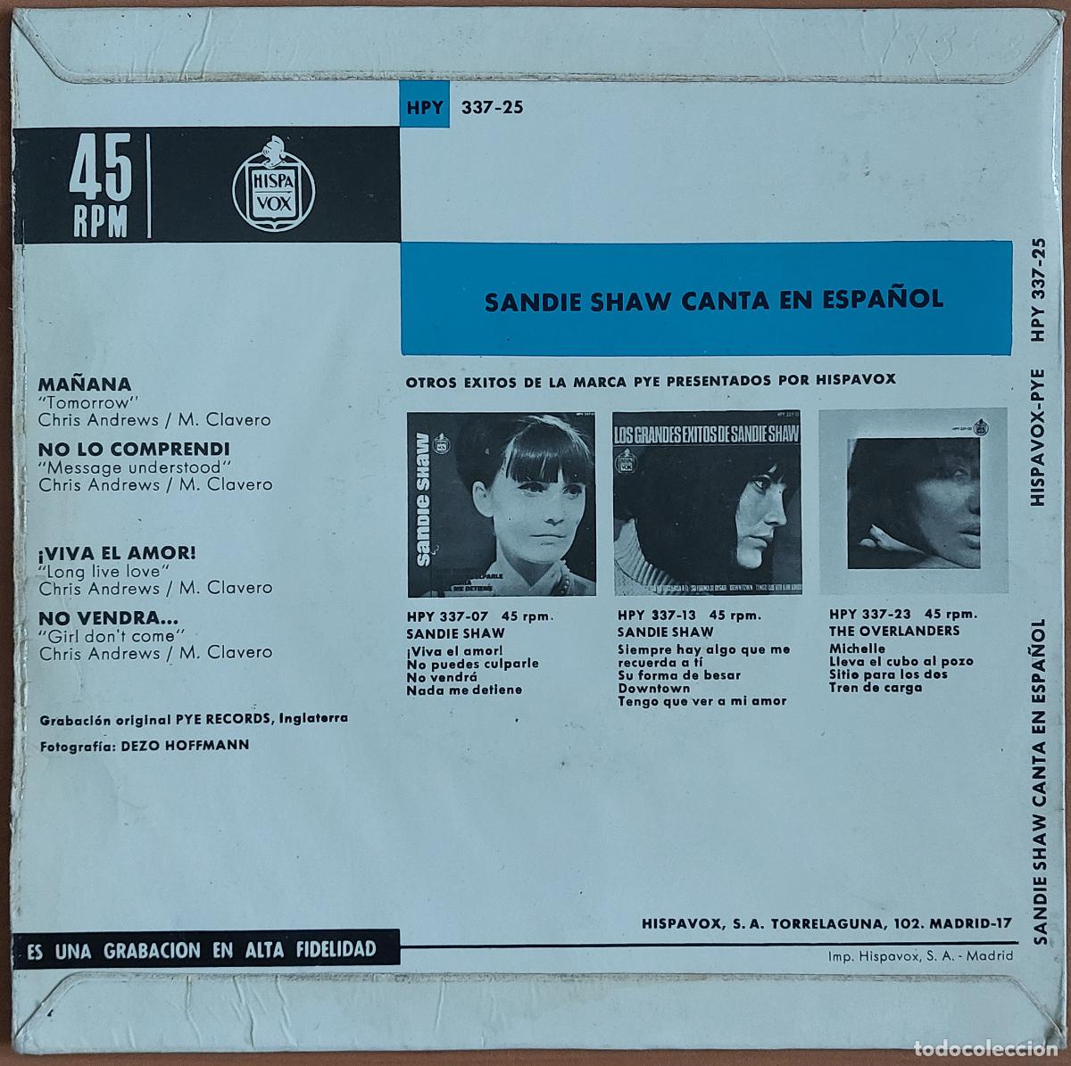Discos de vinilo: Sandie Shaw - Canta En Espa&ntilde;ol - Foto 2