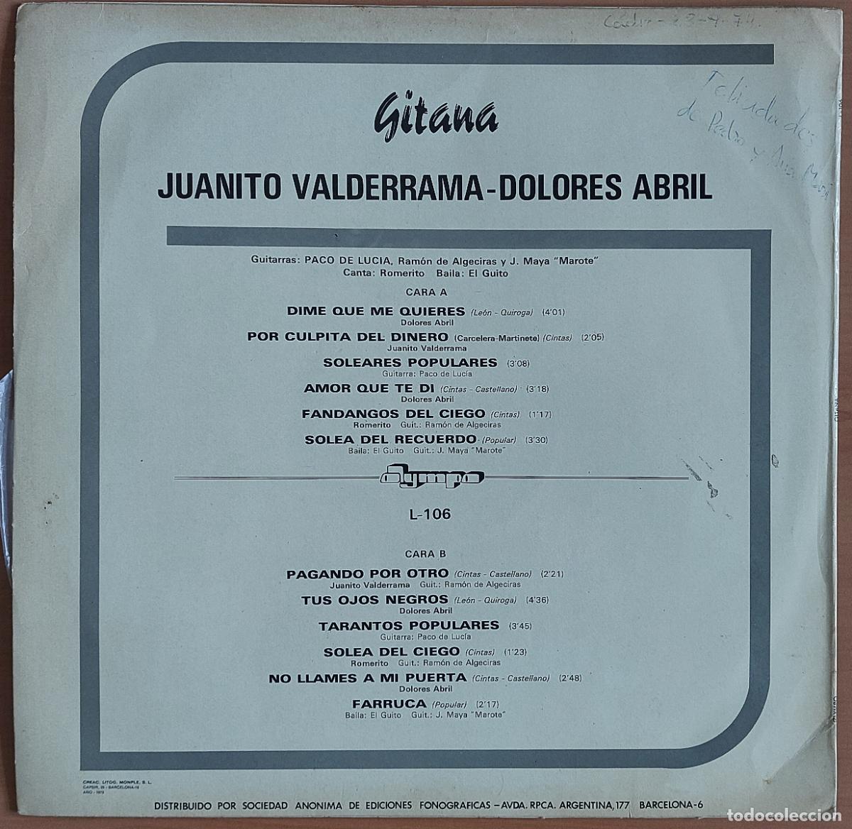 Discos de vinilo: Juanito Valderrama y Dolores Abril - Gitana - Foto 2