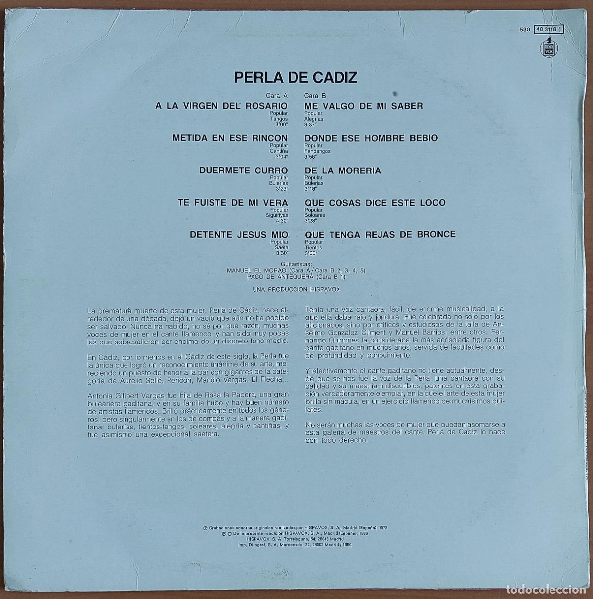 Discos de vinilo: Perla De C&aacute;diz - Maestros Del Cante - Foto 2