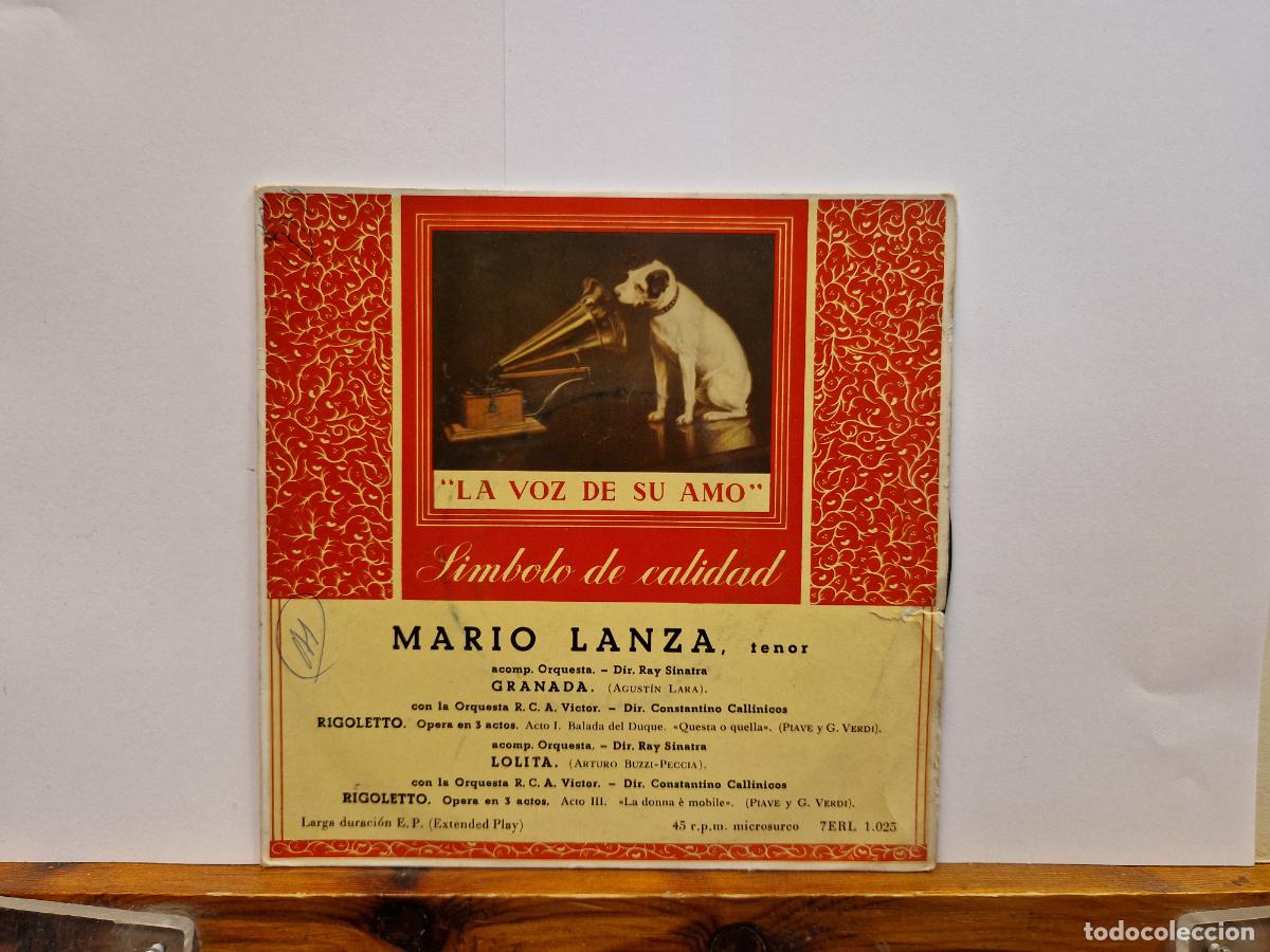 Disques de vinyle: SINGLE. LA VOZ DE SU AMO. SOMBOLO DE CALIDAD. MARIO LANZA.