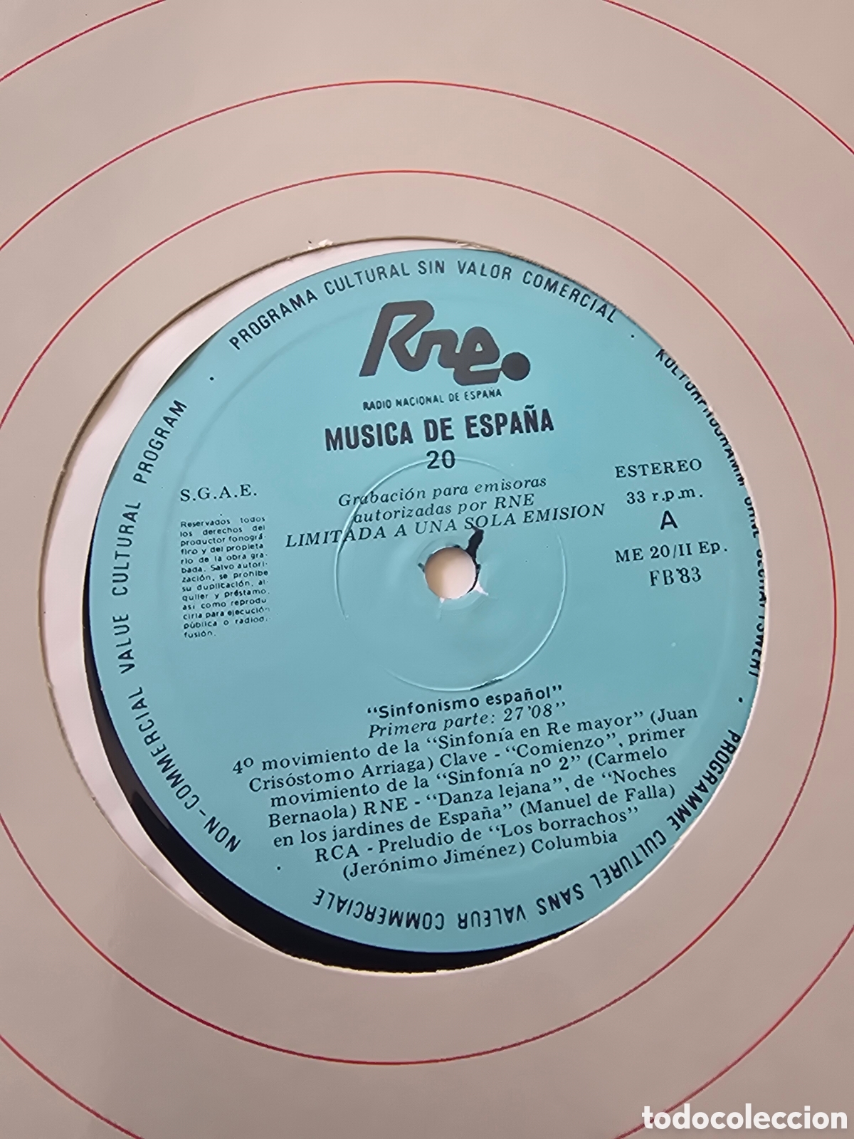 Discos de vinilo: LP TRANSCRIPCIONES RNE N&ordm; 20 MUSICA DE ESPA&Ntilde;A Sinfonismo espa&ntilde;ol 1983
