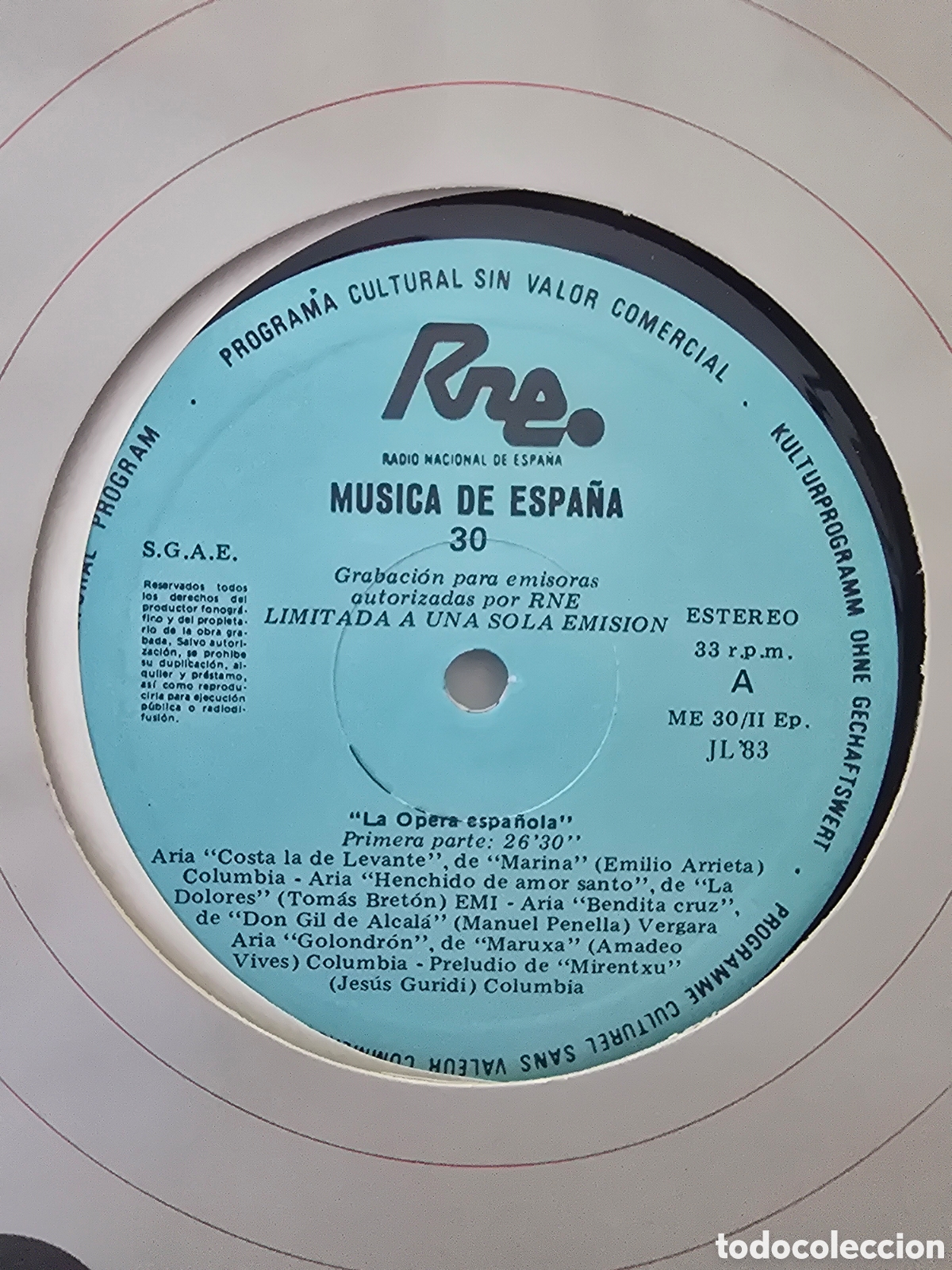 Discos de vinilo: LP TRANSCRIPCIONES RNE N&ordm; 30 MUSICA DE ESPA&Ntilde;A La opera espa&ntilde;ola 1983