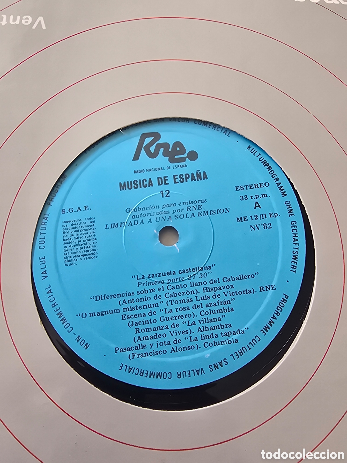 Discos de vinilo: LP TRANSCRIPCIONES RNE N&ordm; 12 MUSICA DE ESPA&Ntilde;A La zarzuela castellana 1982