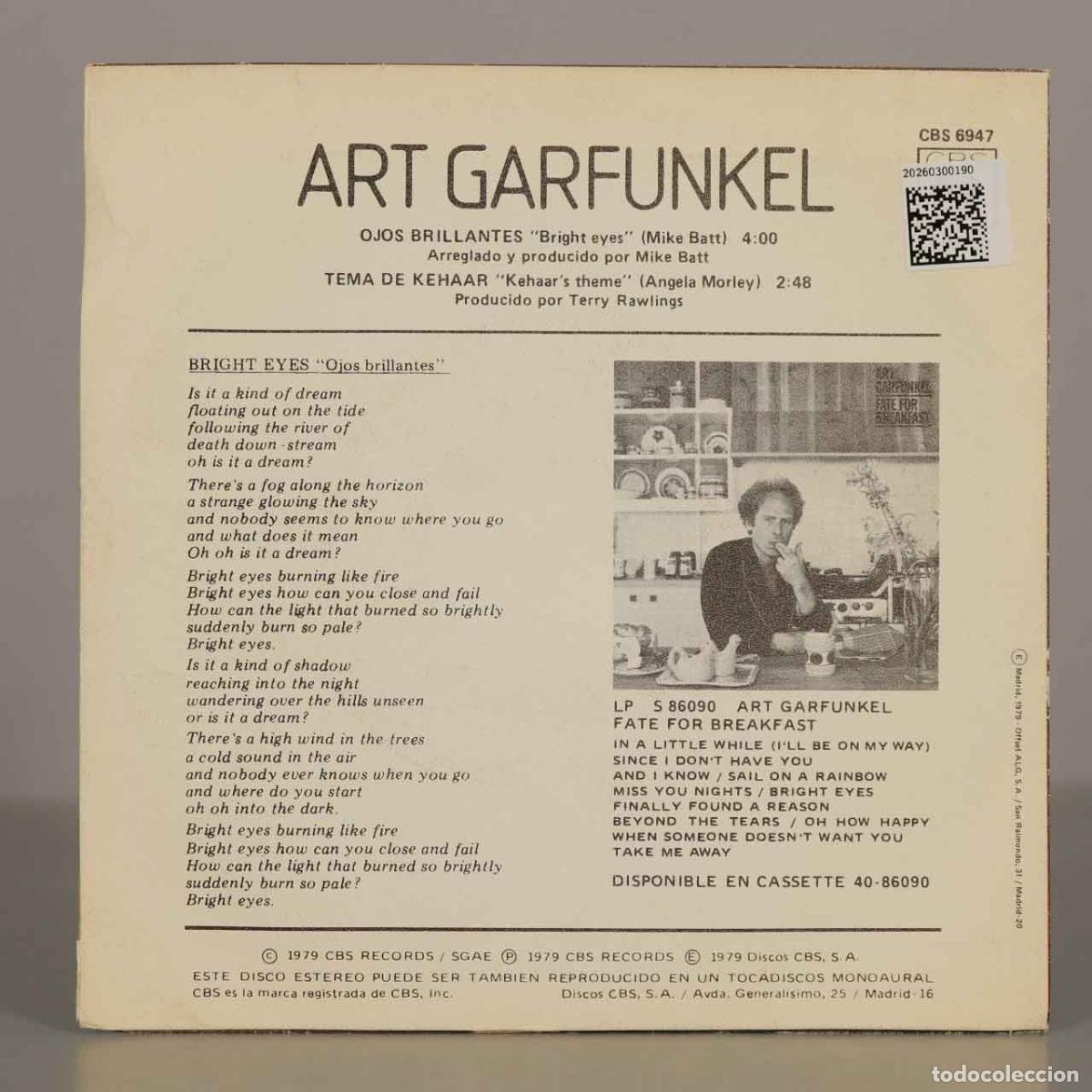 Discos de vinilo: SINGLE. Ojos Brillantes - Art Garfunkel - Foto 2