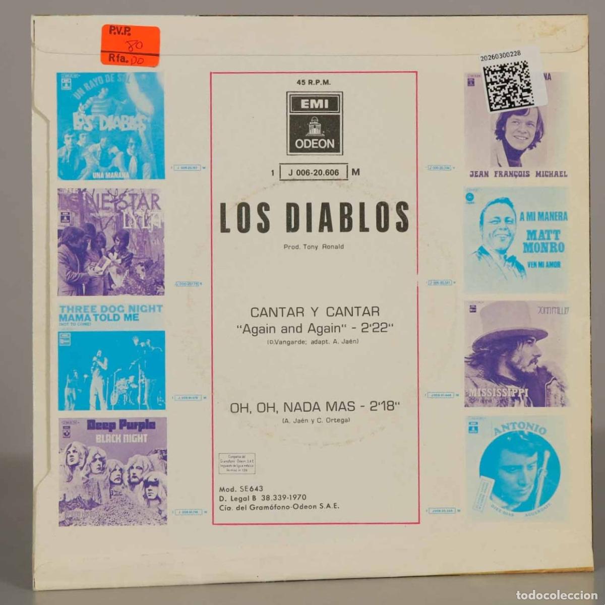 Discos de vinilo: SINGLE. Cantar y Cantar / Oh, Oh, Nada Mas - Los Diablos - Foto 2