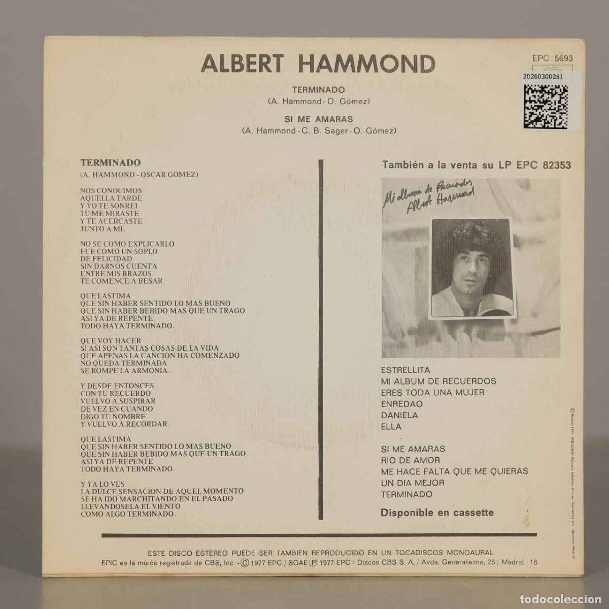 Discos de vinilo: SINGLE. Terminado - Si me amaras - Albert Hammond - Foto 2