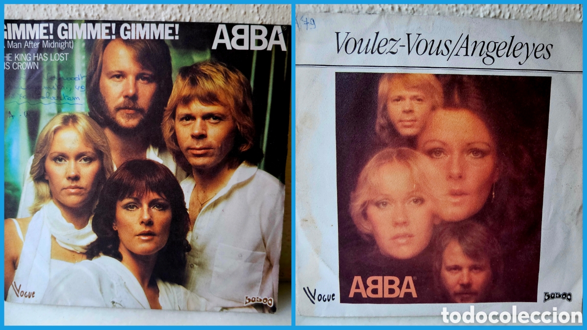 Discos de vinilo: Lote 2 Vinilos ABBA &rdquo;Gimme! Gimme! Gimme!&rdquo; y &rdquo;Voulez-Vous&rdquo; 7&rdquo;