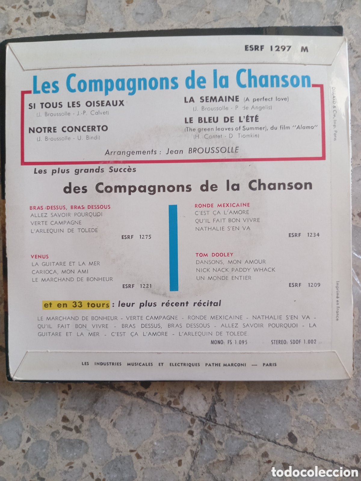 Discos de vinilo: EP LES COMPAGNONS DE LA CHANSON LE BLEU DE L&acute;ETE - Foto 2