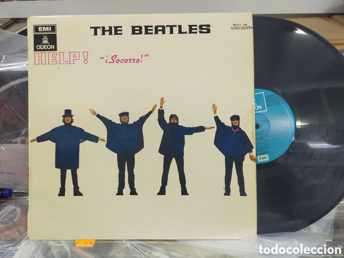 Discos de vinilo: Beatles lp help! Socorro! Espa&ntilde;a doble referencia label azul claro escuchado