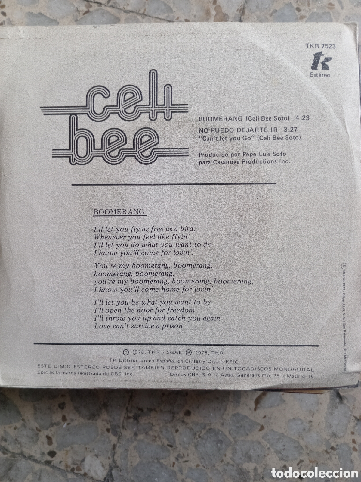 Discos de vinilo: SGL CELI BEE BOOMERANG 1978 - Foto 2