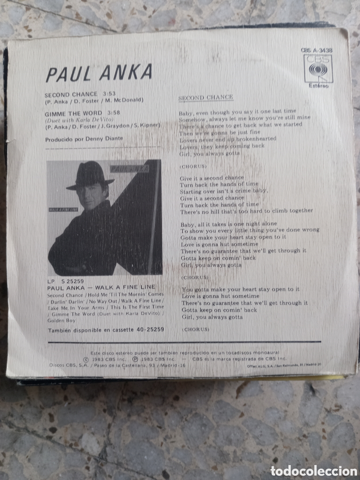Discos de vinilo: SGL PAUL ANKA SECOND CHANCE 1983 PROMO - Foto 2