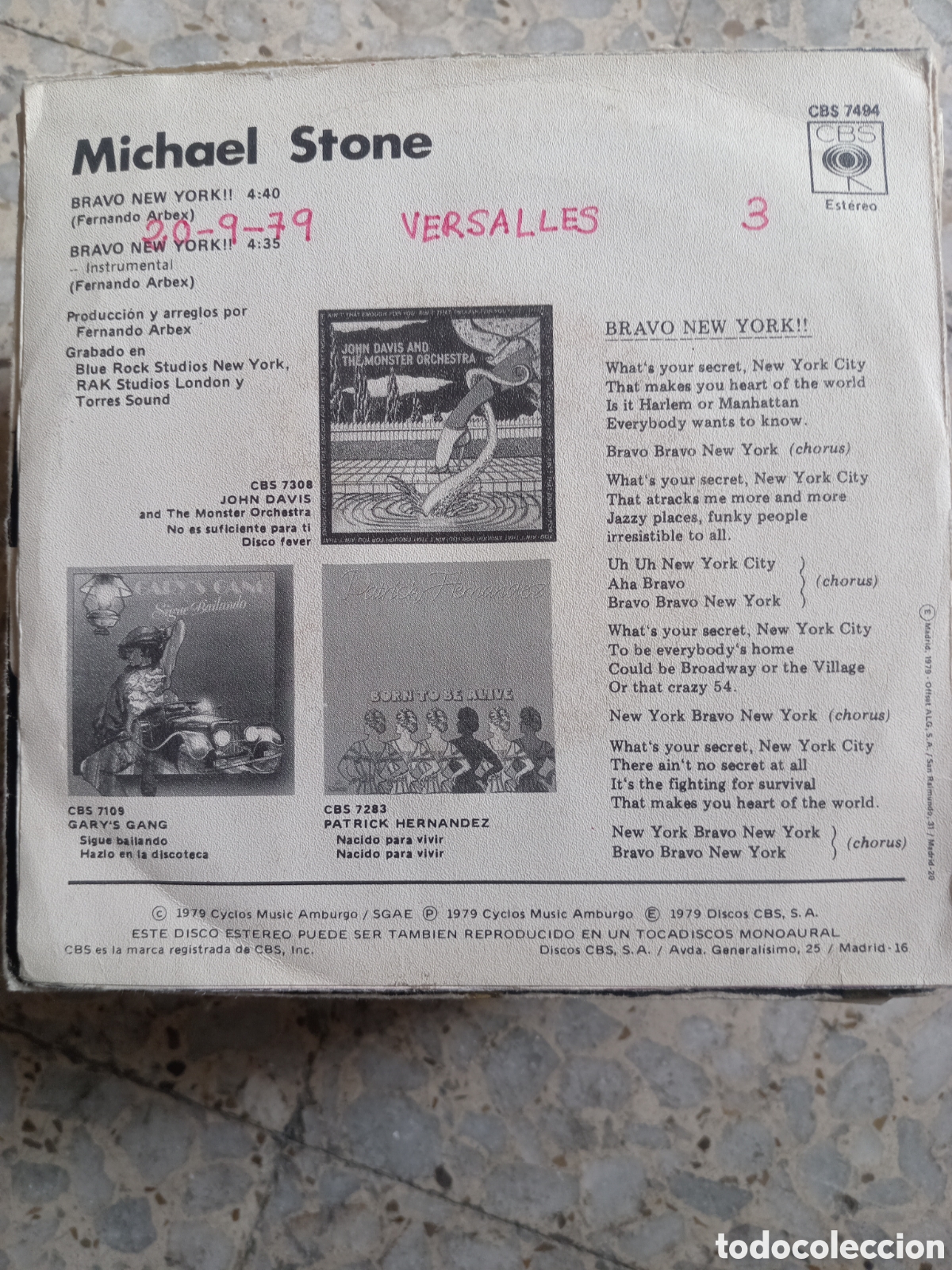 Discos de vinilo: SGL MICHAEL STONE BRAVO NEW YORK 1979 - Foto 2