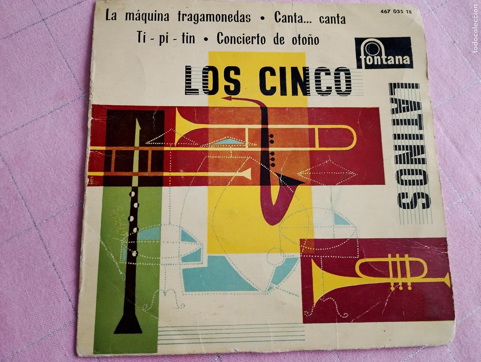 Discos de vinilo: Los Cinco Latinos &lrm;&ndash; La M&aacute;quina Tragamonedas, ed espa&ntilde;ola latin 1959, vinilo azul