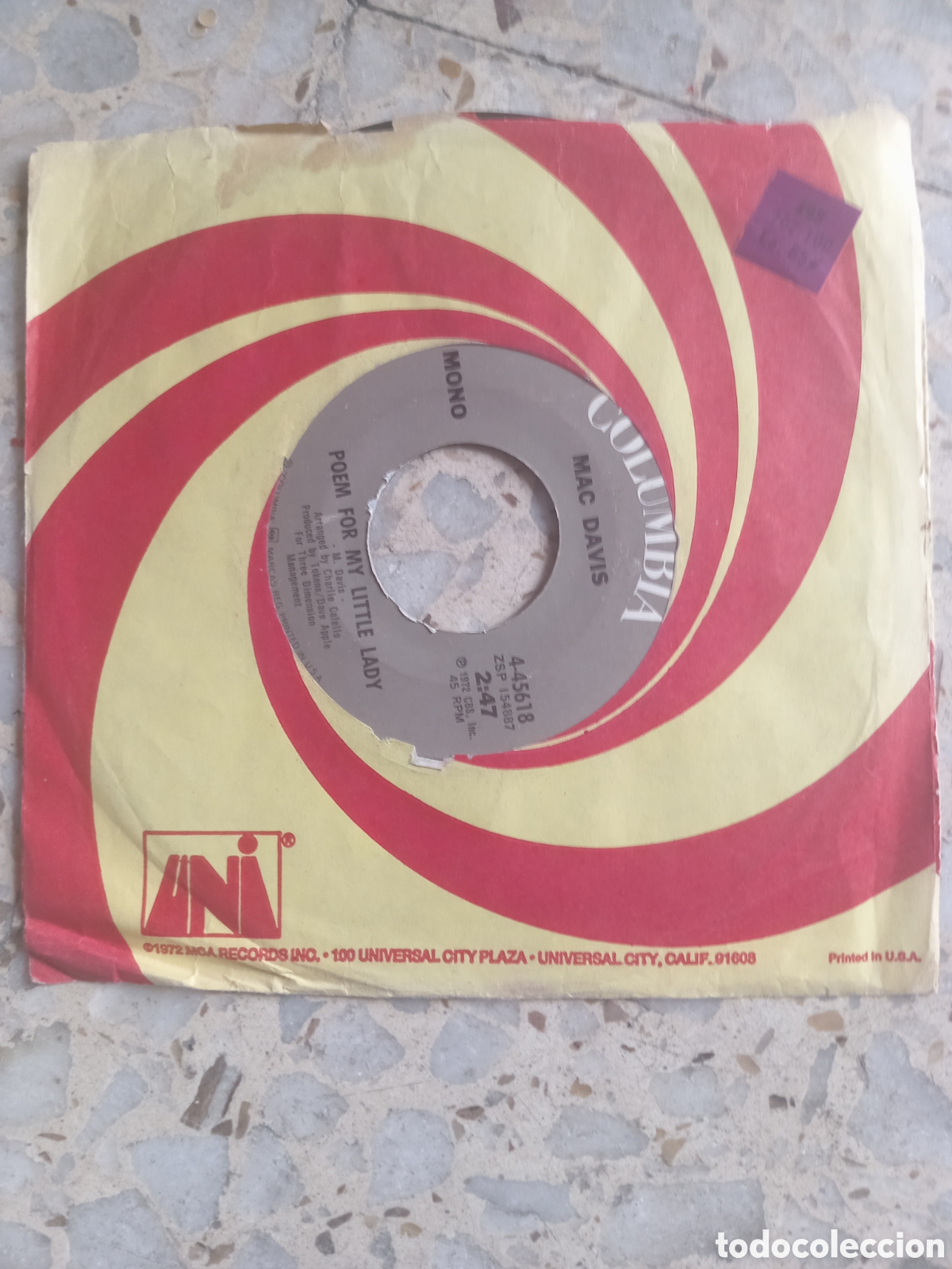 Discos de vinilo: SGL MAC DAVIS BABY DONT GET HOOKED ON ME . PEOM FOR MY LITTLE LADY 1972 USA