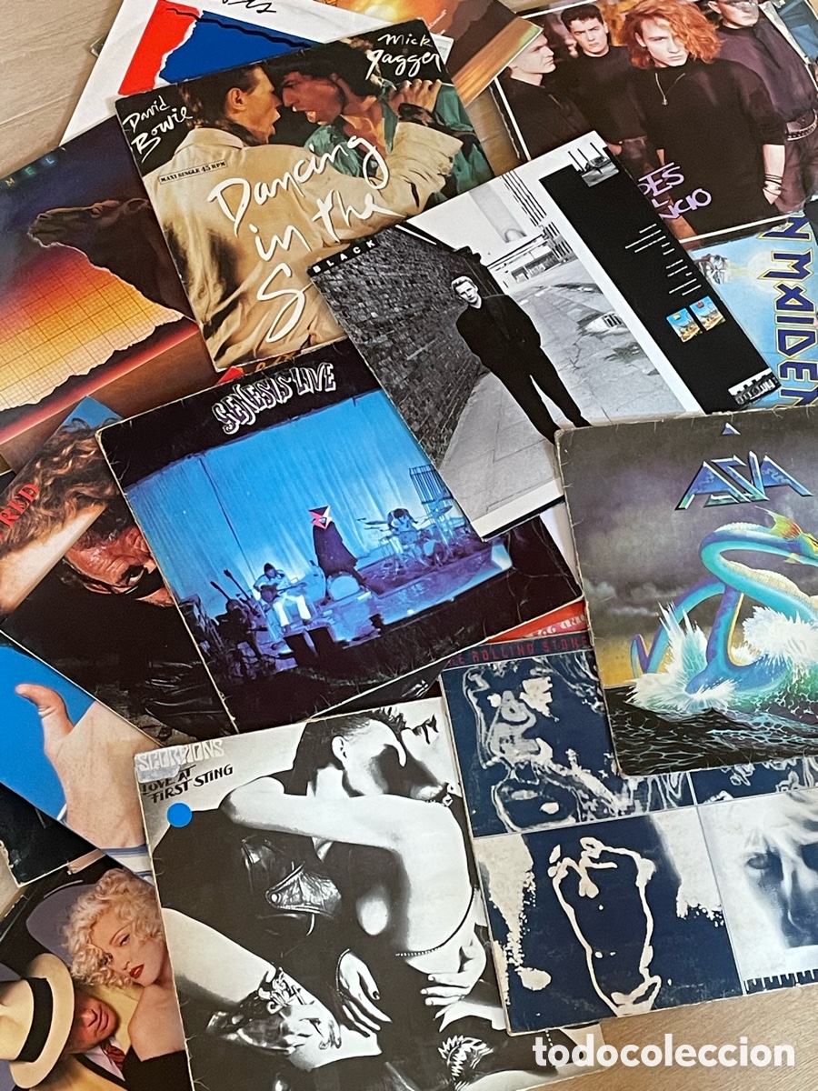 Discos de vinilo: Gran Lote LP Discos de Vinilo + Extras y p&oacute;ster Scorpions Madonna Simply Red Genesis Stones Camel