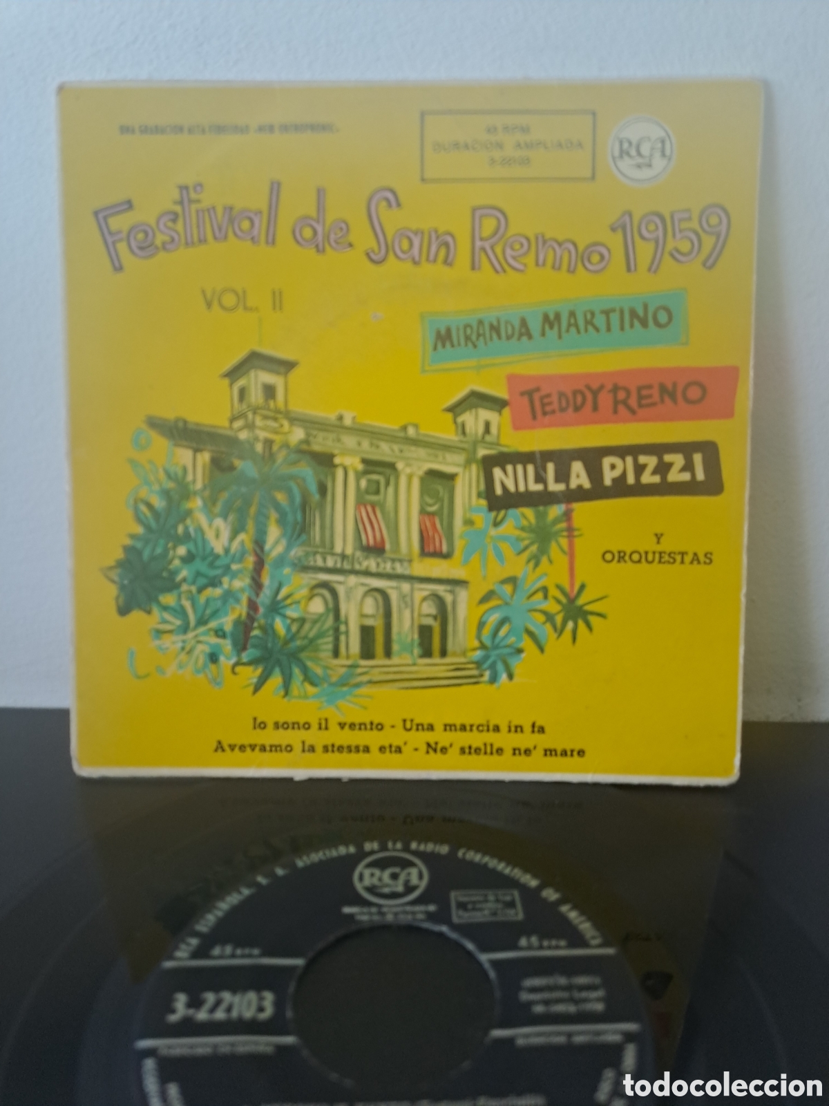 Discos de vinilo: Festival San Remo , 1959, RCA, Miranda Martino / Teddy Reno / Nilla Pizzi &lrm;&ndash; Io Sono Il Vento. LGS.6