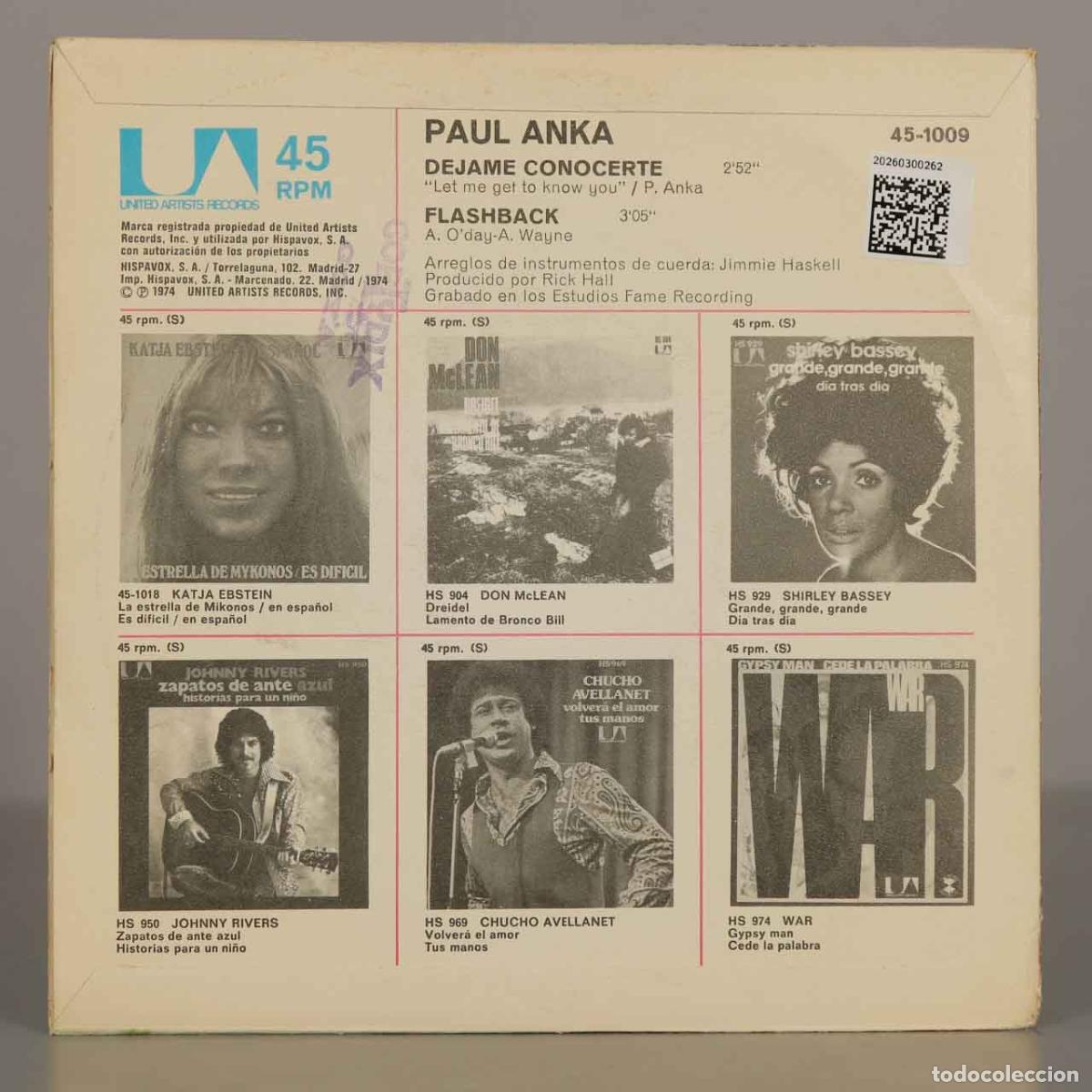 Discos de vinilo: SINGLE. D&eacute;jame Conocerte / Flashback - Paul Anka - Foto 2
