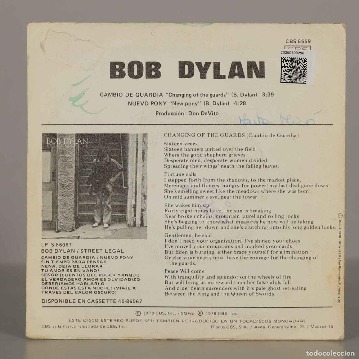 Discos de vinilo: SINGLE. Bob Dylan - Cambio de guardia - Foto 2