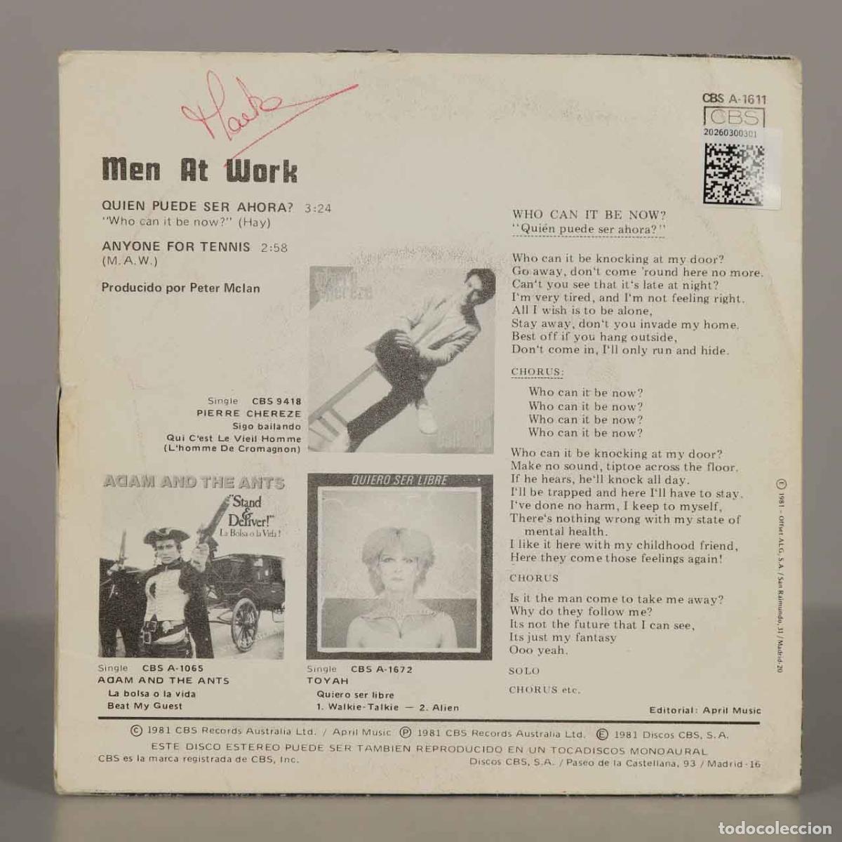 Discos de vinilo: SINGLE. Qui&eacute;n Puede Ser Ahora? - Men At Work - Foto 2
