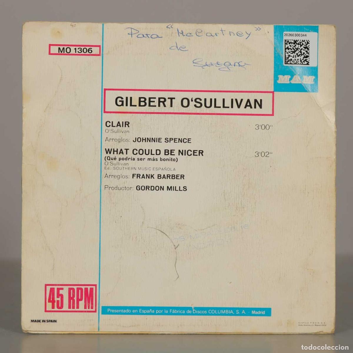 Discos de vinilo: SINGLE. Clair - What Could Be Nicer - Gilbert O&acute;Sullivan - Foto 2
