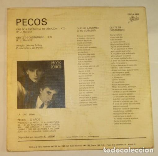 Discos de vinilo: PECOS // QUE NO LASTIMEN A TU CORAZON // 1981 // SINGLE - Foto 2