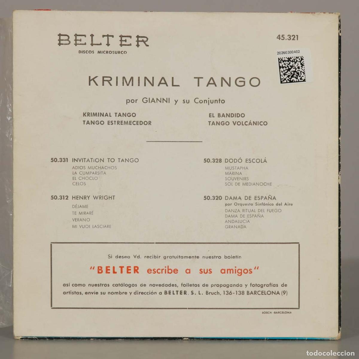 Discos de vinilo: SINGLE. Kriminal Tango - Gianni y su Conjunto - Foto 2